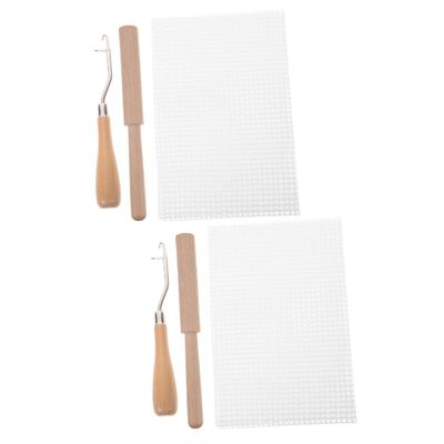 HOMSFOU 3 Sets Wooden Latch Hook Tool Set for Rug Crocheting Carpet Yarn Cutting Tool DIY Tapestry Kit