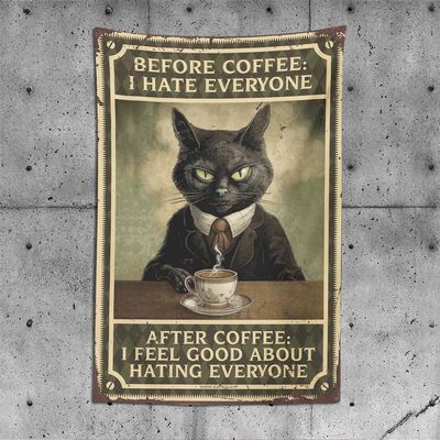 Tapestry For Bedroom Aesthetic Before Coffee I Hate Everyone Tapestry Funny Patio Decor Tapestries(100X150CM)