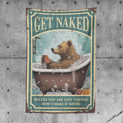 CDWS Tapestry For Bedroom Aesthetic Bear Bath Get Naked Unless You Are Just Visiting DonT Make It Weird Tapestry Funny Patio Decor Tapestries(100X150CM)