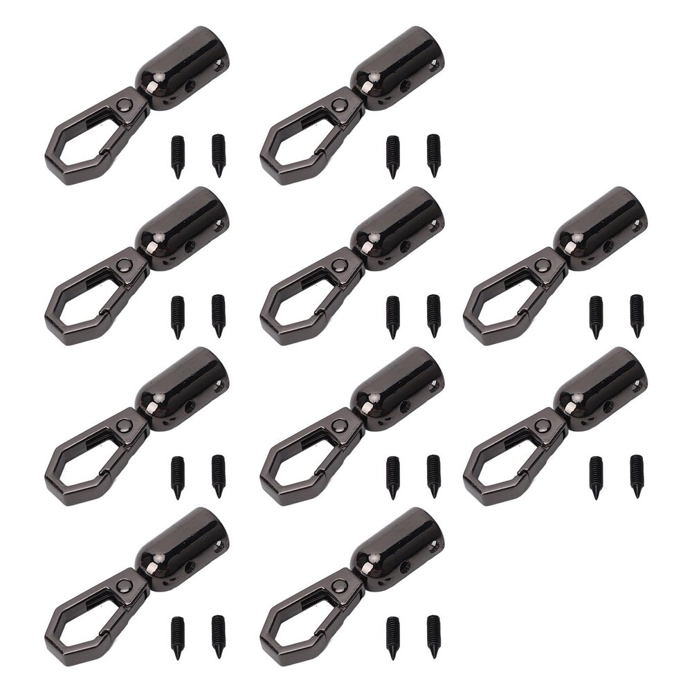 10 Sets Rope End Snap Fittings, Zinc Alloy 8mm Hole Hanging Bell Snap Hooks with Screws for Decoration, Crafting, Leather Crafts, and More (Black)
