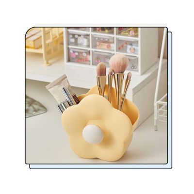 Flower-Shaped Wall-Mounted Storage Organizer, 13.9 x 8 x 13.5 cm, Pastel Colours, Decorative Holder for Stationery and Cosmetics (yellow)