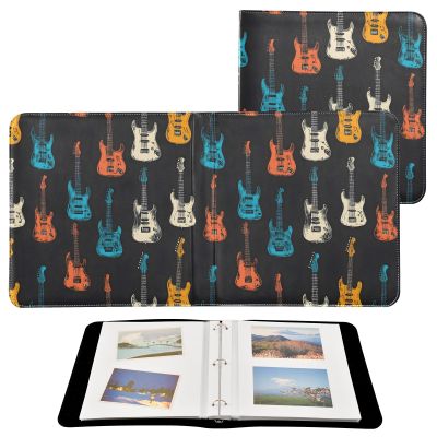 FOLIOSA Cartoon Guitars Photo Album with Leather Cover, Self Adhesive Scrapbook for 2x3, 4x6, 5x7, 6x8 Photos