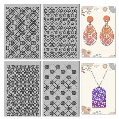 CHGCRAFT 4 Sheets Mandala Clay Texture Mat Artistic Plaid Flowers Polymer Clay Texture Sheets DIY Tools for Pottery Earring Jewelry Making Stamp Engraving Machines, 4x2.6inch