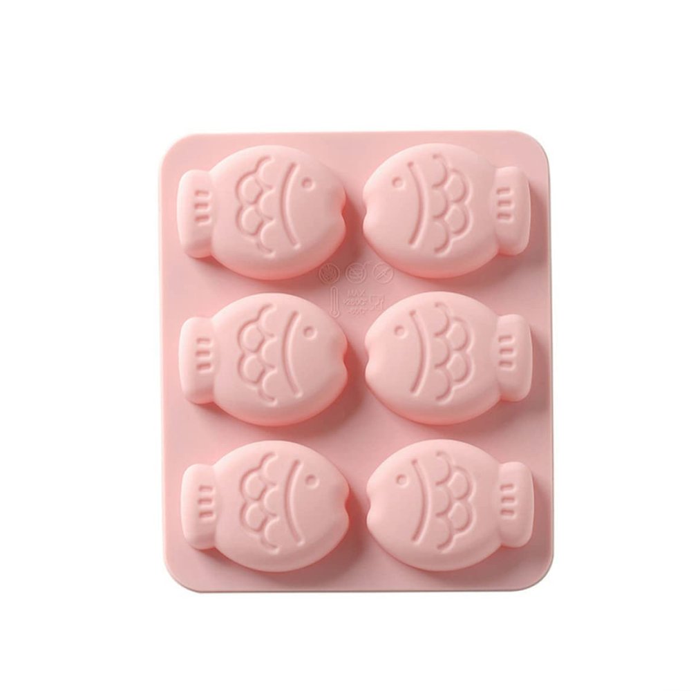 1pc 6 Hole Cartoon Fish Silicone Soap Molds Cake Candy Chocolate Bread Fudge Kitchen Baking Mould Bakeware Handmade Soap Making Silicone Mold(Rosy), Cookie Cutter