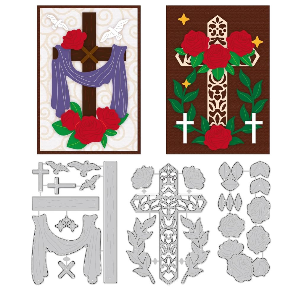 DELORIGIN Rose Cross Cutting Dies Flower Card Making Die Stencil Metal Die Cuts Card Scrapbooking Embossing Template Dies for Greeting Cards Craft Album Invitation Festive Birthday Decor