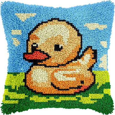 Cartoon Duck Latch Hook Kits Pillow Kits Cushion Throw Pillow Embroidery Craft Kits for Beginner DIY Kits of Pillowcase with Printed Canvas Home Decor 43x43cm (q285)
