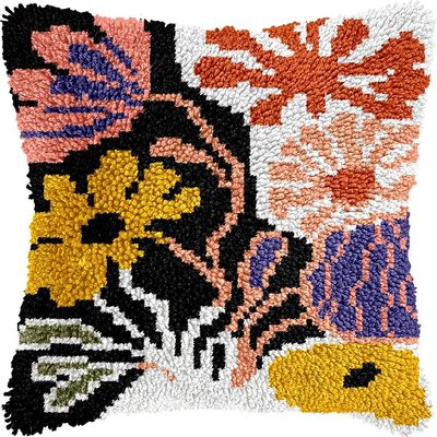 Flowers Latch Hook Kits Pillow Kits Cushion Throw Pillow Embroidery Craft Kits for Beginner DIY Kits of Pillowcase with Printed Canvas Home Decor 43x43cm (q6)