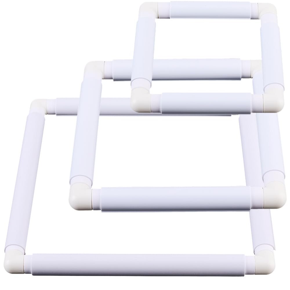 CRASPIRE 3 Sizes White Square Embroidery Hoops Plastic Cross Stitch Snap Frames Universal Clip Hoop Rectangle for Quilting Silk Painting DIY Sewing Tools Accessory Art Craft(6x6 8x8 11x11)