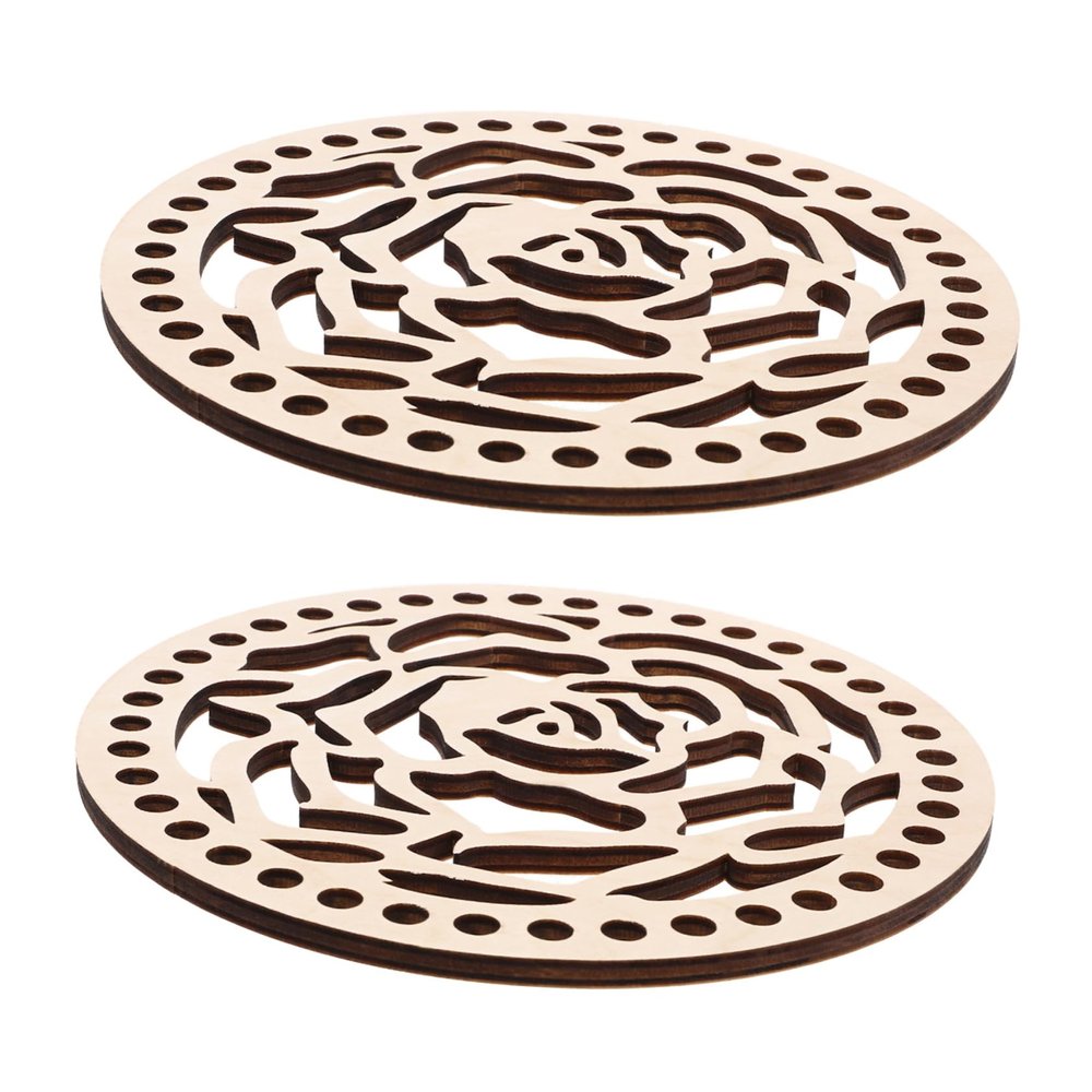 Angoily 2Pcs Wooden Basket Bottoms Round Bases for DIY Crochet Bag Crafting Hollow Wooden Basket Base Supports Detailed Weaving and Knitting Projects Purse Making Supplies