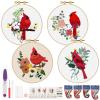 ERKOON 4 Sets Embroidery Kit, Animal Cross Stitch Set for Include Embroidery Cloth Hoops Threads for Craft Lover Hand Stitch (Cardinal) view 1