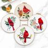 ERKOON 4 Sets Embroidery Kit, Animal Cross Stitch Set for Include Embroidery Cloth Hoops Threads for Craft Lover Hand Stitch (Cardinal) view 3