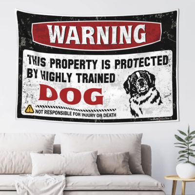 PLOWS Boys Bedroom Accessories Warning This Property Is Protected By A Highly Trained Dog Tapestry Boys Room Decor Teenager Tapestry Wall Art(75X100CM)