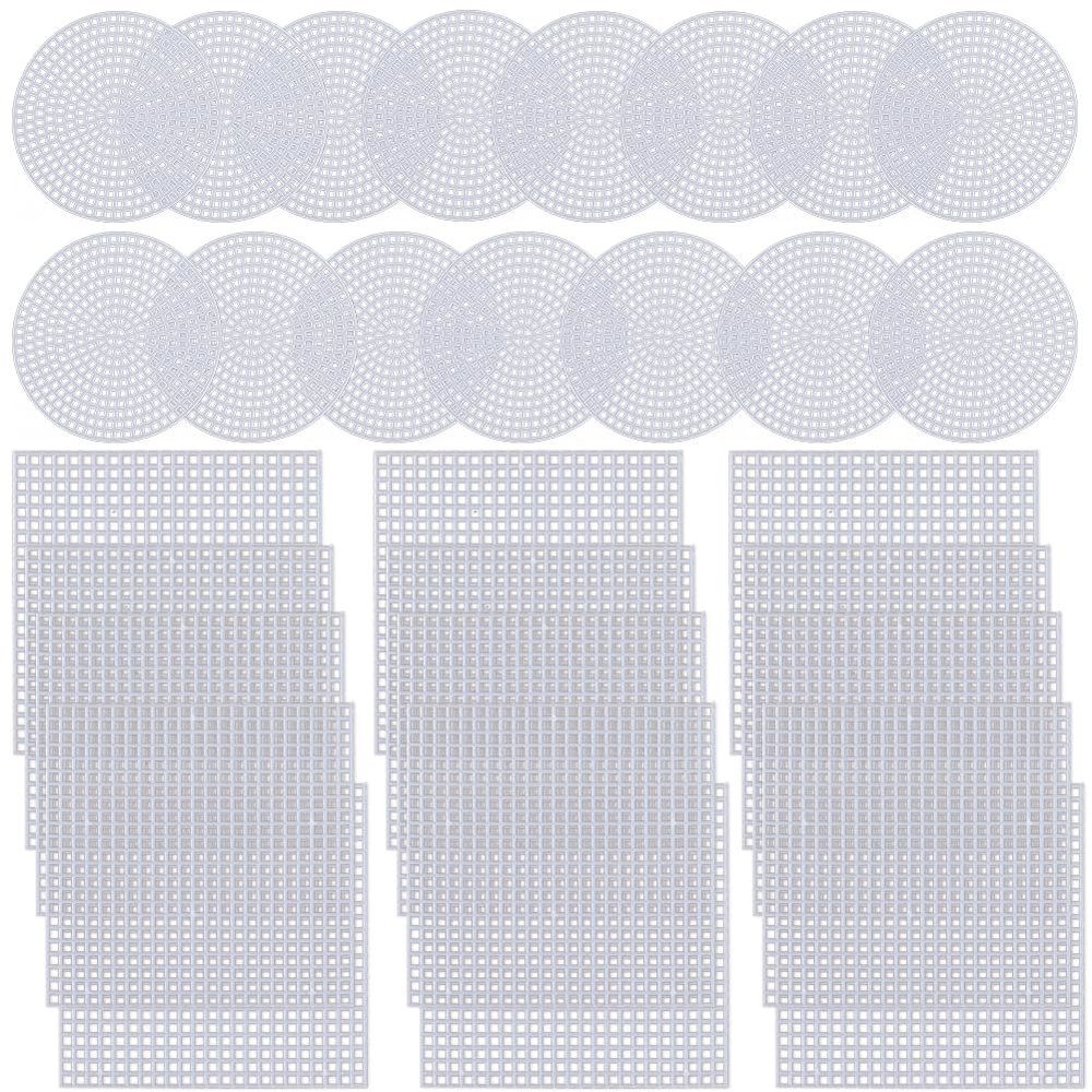 CRASPIRE 30Pcs 2 Styles White Plastic Mesh Canvas Sheets Crafting Knit Crochet Acrylic Yarn Projects Cross Stitch Needlepoint Square Round for Coasters Embroidery Diy Handicraft Make Aquarium Dividers