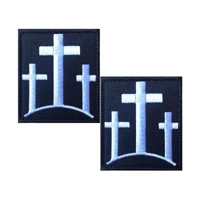 EmWoot 2PCS Three Crosses Patches Embroidered Tactical Morale Patch Hook and Loop(Silvery White)