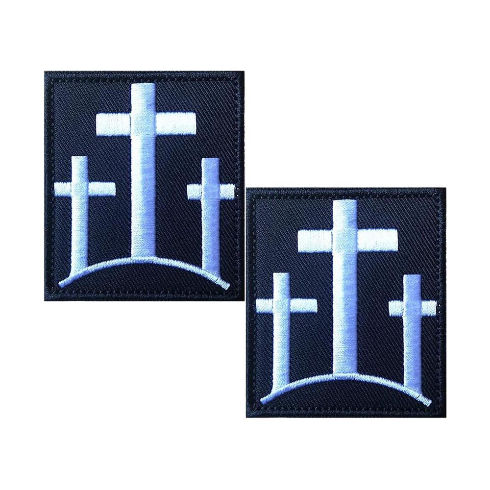 EmWoot 2PCS Three Crosses Patches Embroidered Tactical Morale Patch Hook and Loop(Silvery White)