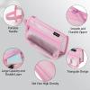 2-Pack Grid Mesh Pencil Case with Handle and Zipper, Double Layer Clear Pencil Pouch, Travel Makeup Bag and Small Toiletry Bag for Purse, Marker Pouch, College Essentials School Supplies (Pink) view 3
