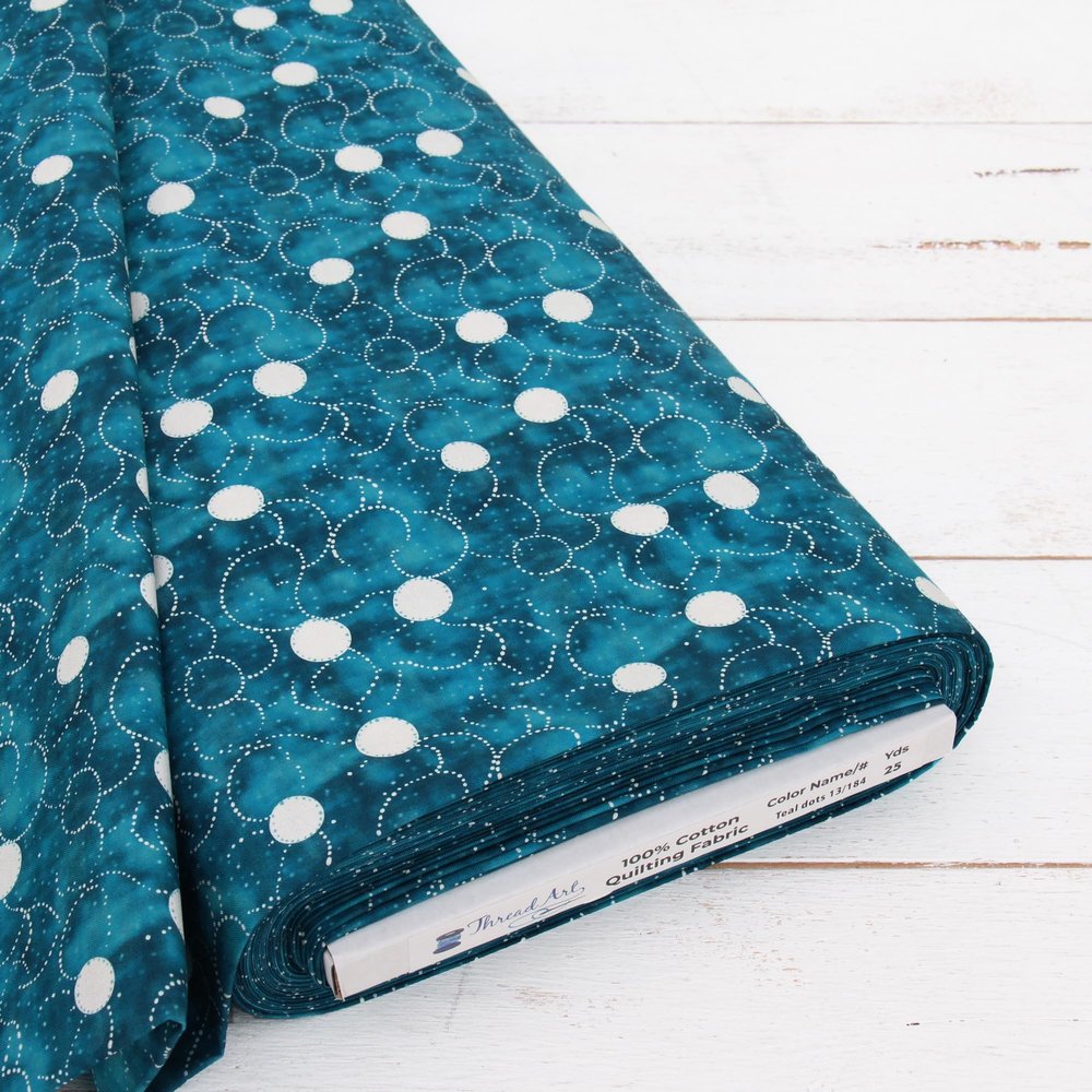 Premium Cotton Quilting Fabric Sold By The Yard - Vintage Threads Collection - 44" Width - 100% Cotton - Quilting, Sewing, Crafts - Dark Teal Dots