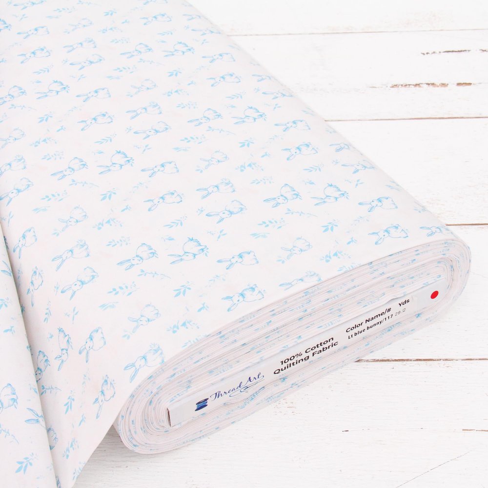 10 Yard Cut Premium Cotton Quilting Fabric Sold By The Yard - Vintage Threads Collection - 44" Width - 100% Cotton - Quilting, Sewing, Crafts - Light Blue Bunnies