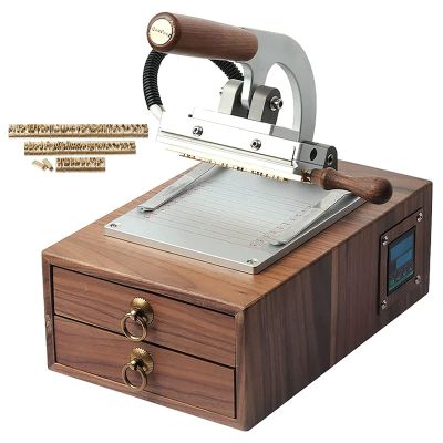 Hot Foil Stamping Machine Leather Stamper Bronzing Machine with 62Letters, Custom Logo Press Embossing Machine for PU Paper Bag Wallet with Molds Wooden Storage Box