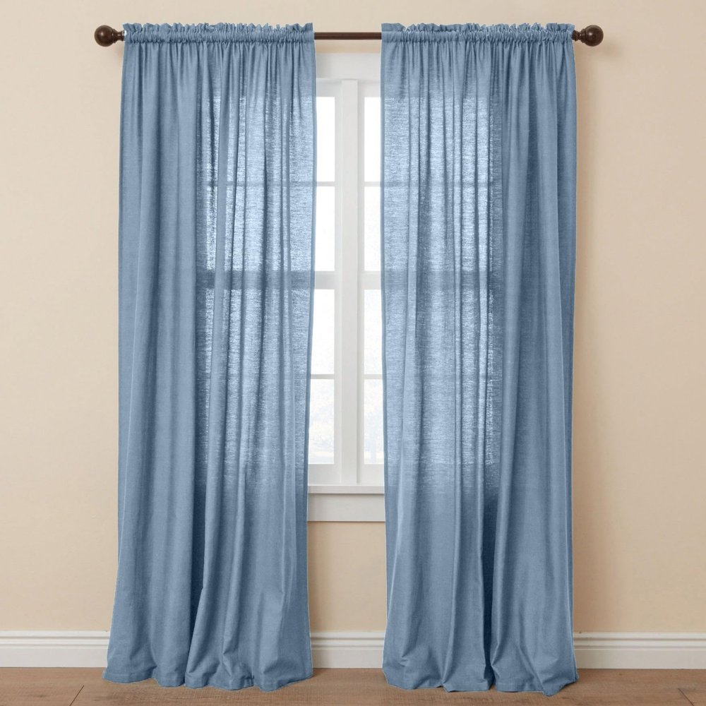 BrylaneHome Poly Cotton Canvas Rod-Pocket Panel - 48" W 108" L, Carolina Blue
