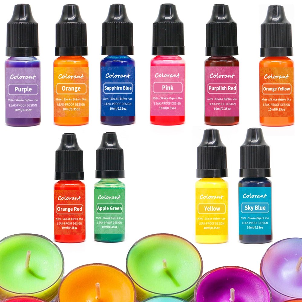 Candle Dye for Soy Wax, 10 Colors 10ml Vivid Oil-Based Soap Dye, Highly Concentrate Natural Candle Color Liquid Dyes for Making