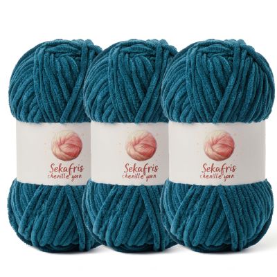 3 Pack Chunky Chenille Yarn for Crocheting, Baby Yarn for Crocheting Soft Blanket, 262.4 yds /10.5 oz Crochet Yarn, Bulky 5 Amigurumi Yarns, Fluffy Velvet Yarns for Knitting Crafts (3 Denim Blue)