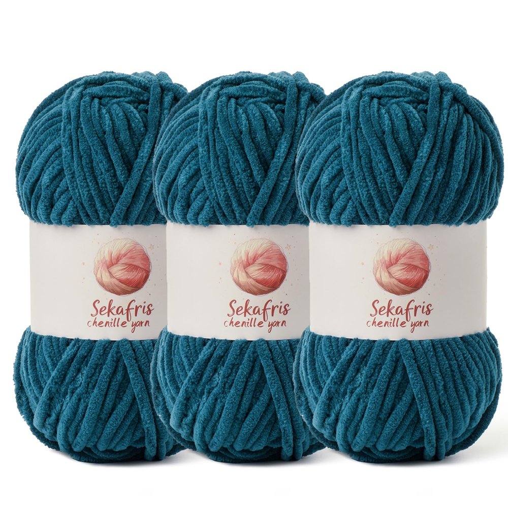 3 Pack Chunky Chenille Yarn for Crocheting, Baby Yarn for Crocheting Soft Blanket, 262.4 yds /10.5 oz Crochet Yarn, Bulky 5 Amigurumi Yarns, Fluffy Velvet Yarns for Knitting Crafts (3 Denim Blue)
