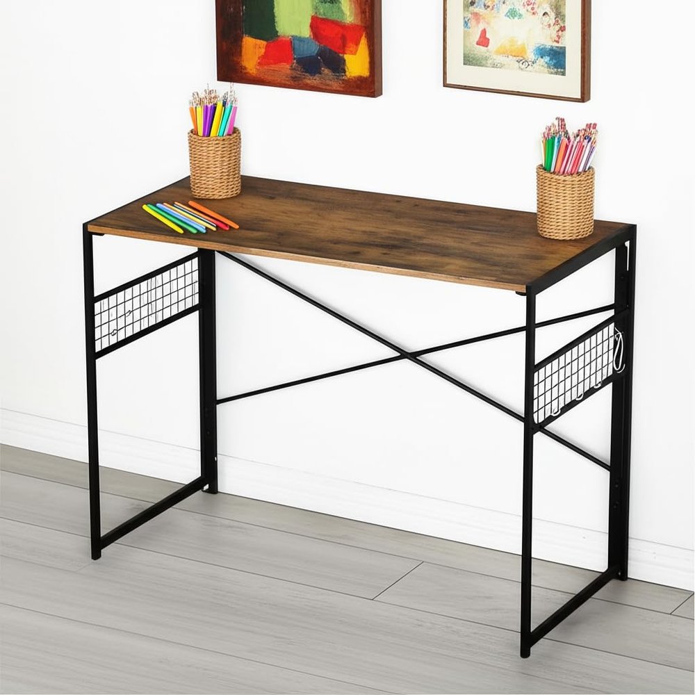Homy Casa Folding Craft Tables Snap-in Assembly, Portable & Space-Saving Design, Ideal for Sewing, Hobbies & Small Workspaces (Brown, Extra Large)