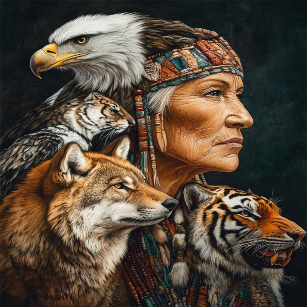 Diy Seed Bead Embroidery Kits Tiger And Indian Old Man Needlepoint Kits Bead Cross Stitch 3D Beaded Painting Handcraft 40x50cm