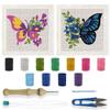 BEUNITONE 2 Sets DIY Punch Needle Kits for Beginners,Butterfly Pre-Printed Pattern,Embroidery Punch Needle Starter Kits for Adults,Includes Pre-Printed Cloth,Yarns,Hoops,Threader and Instructions view 1