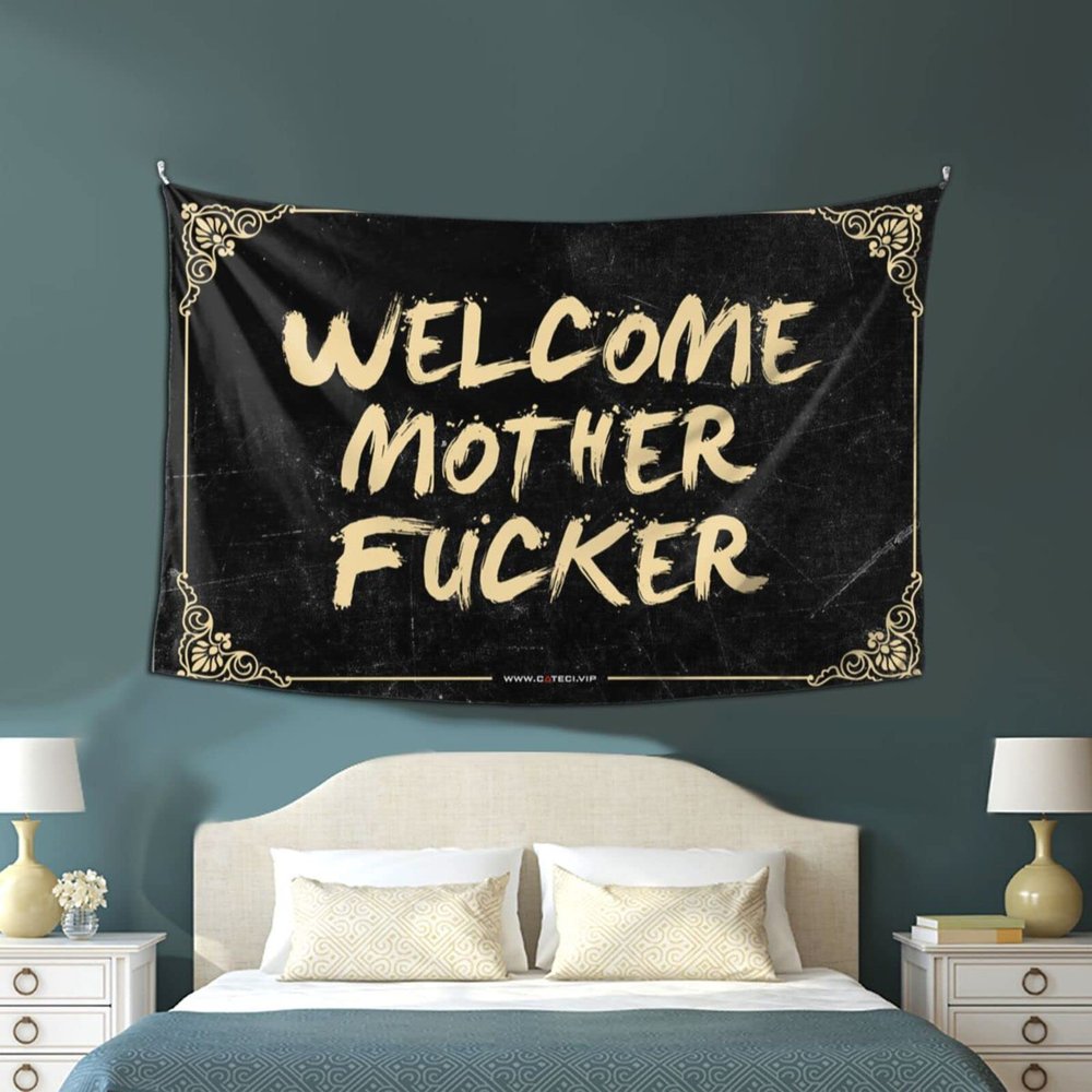 PLOWS Man Cave Bar Welcome Mother Fucker Tapestry Aesthetic Room Decor Tapsterys Wall(75X100CM)