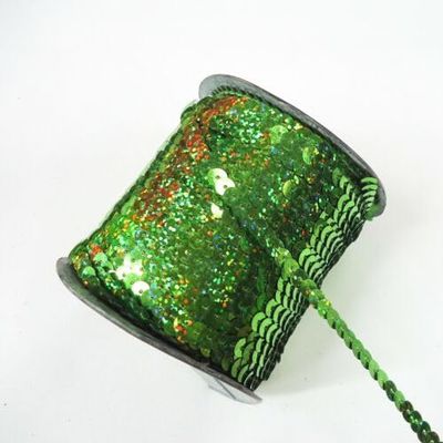 100 Yards Single Row Sequins Trim 5mm Wide for Sewing, Arts and Crafts AB Green Fabric