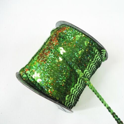 100 Yards Single Row Sequins Trim 5mm Wide for Sewing, Arts and Crafts AB Green Fabric