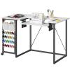 HOOBRO Folding Sewing Table, Height Adjustable Sewing Craft Table, Sewing Machine Table with Lockable Wheels, Shelves, Pegs, Storage Bags, for Home Office, Apartment, White and Black WB90TC01 view 1