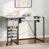 HOOBRO Folding Sewing Table, Height Adjustable Sewing Craft Table, Sewing Machine Table with Lockable Wheels, Shelves, Pegs, Storage Bags, for Home Office, Apartment, White and Black WB90TC01 view 2