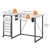 HOOBRO Folding Sewing Table, Height Adjustable Sewing Craft Table, Sewing Machine Table with Lockable Wheels, Shelves, Pegs, Storage Bags, for Home Office, Apartment, White and Black WB90TC01 view 3