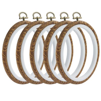 Marvexi 5Pcs Oval Embroidery Hoops 4.3"x5.3" Decorative Cross Stitch Hoops, Vintage Cute Faux Wood Embroidery Hoop for Christmas Ornaments and Art Craft Sewing