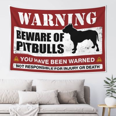 PLOWS Bar Accessories Man Cave Beware Of Pitbulls Tapestry Wall Hanging Wall Decor For Dorm Room(100X150CM)