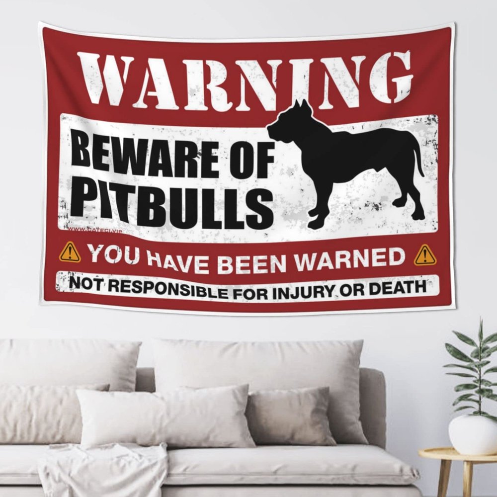 PLOWS Bar Accessories Man Cave Beware Of Pitbulls Tapestry Wall Hanging Wall Decor For Dorm Room(100X150CM)