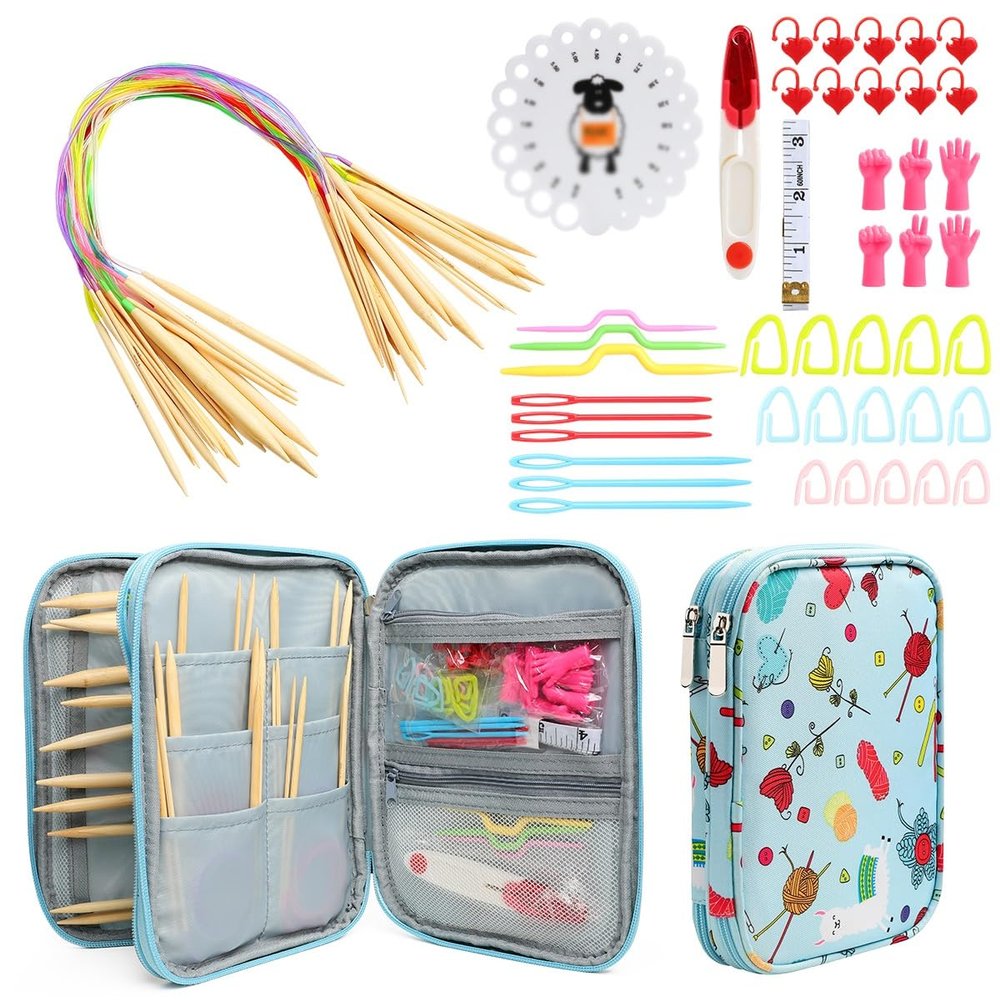 ASWRTYJO Crochet Hooks Set Needles Weave Knitting Needles Hook Kit Sewing Tools Gauge Scissors Knit with Storage Bag(E)