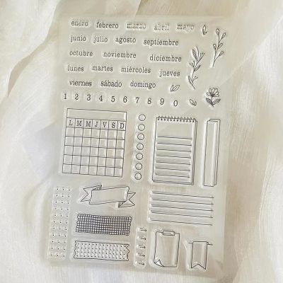 Card Making Supplies,Stamps for Crafting,11x16cm Spanish Word Planner Week Calendar Transparent Silicone Stamp Seal Sheet for Scrapbooking Photo Album Decoration