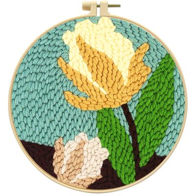 Zhenqing Lily Flower Punch Needle Embroidery Kit | 29x29cm Botanical Design with Hoop & Tools | DIY 3D Textured Wall Art for Beginners(Z95095C)
