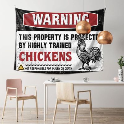 PLOWS Tapestries Warning This Property Is Protected By A Highly Trained Chicken2 Tapestry Man Cabe Decor Man Cave Bar(100X150CM)