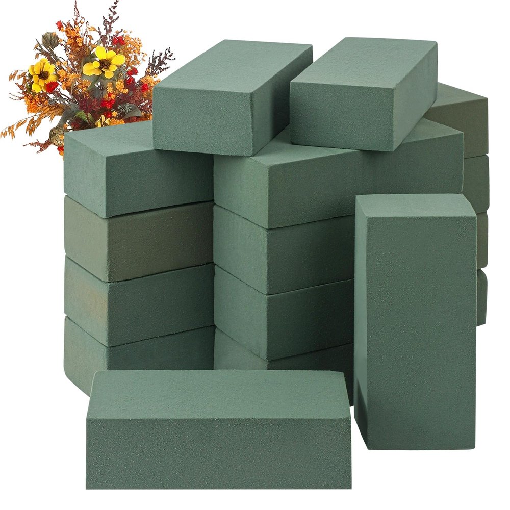 IHDYPPEW 16 PCS Green Floral Foam Blocks, 7.8"L x 2.4"W x 3.54"H Floral Foam for Flower Arrangements, Dry and Wet Florist Foam for Flowers, Flower Foam Bricks for Flowers Business, Outdoor, Weddings