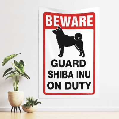 PLOWS Things For Boys Room Beware! Guard Shiba Inu On Duty Tapestry Men Decor Weird Decor(75X100CM)