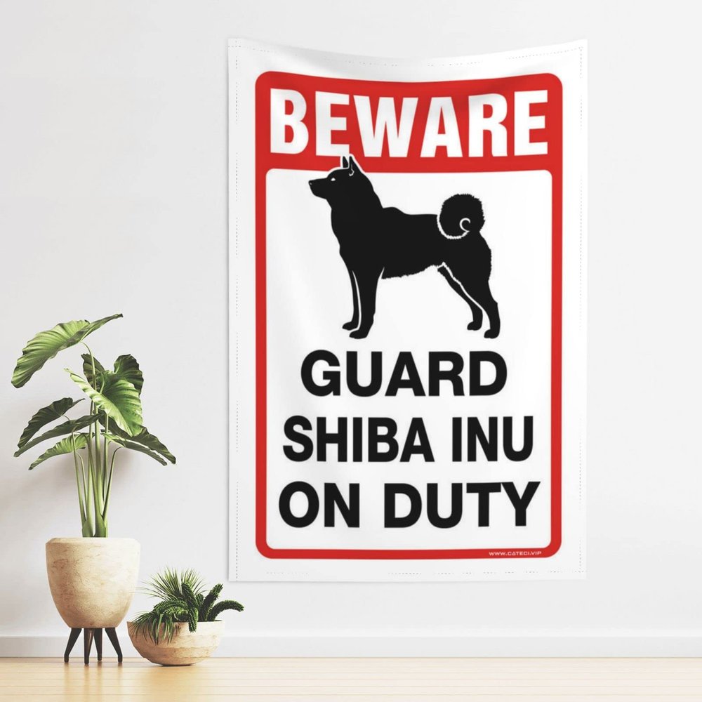 PLOWS Things For Boys Room Beware! Guard Shiba Inu On Duty Tapestry Men Decor Weird Decor(75X100CM)