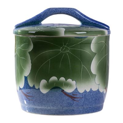 YLFFFZZZ Chinese Ceramic Rice Bucket, Ceramic Rice Cylinder with Lid, Cereal Ceramic Rice jar, Ceramic Rice Container, with Tassel Design, for Beans