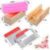 42oz Loaf Soap Making Supplies Kit, Included Adjustable Wooden Cutting Box + Rectangular Loaf with Wooden Box Stainless Steel Wavy+Straight Cutter Silicone for DIY Soap Making view 2