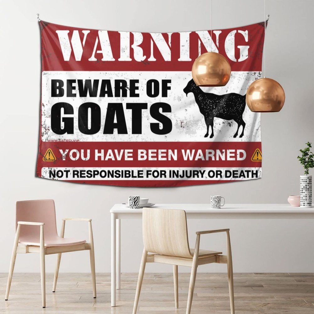 PLOWS Outdoor Bar Decor Beware Of Goats Tapestry Outdoor Bar Decor Bedroom Decorations(100X150CM)