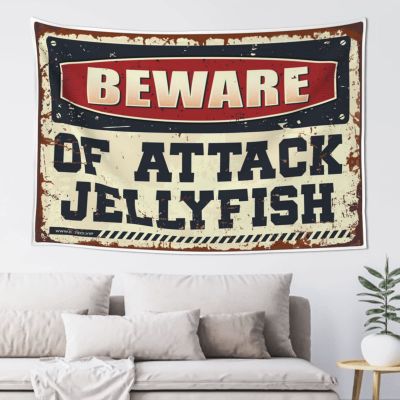PLOWS Boys Bedroom Accessories Beware Of Attack Jellyfish Tapestry Men Decor Funny Room Decor(100X150CM)